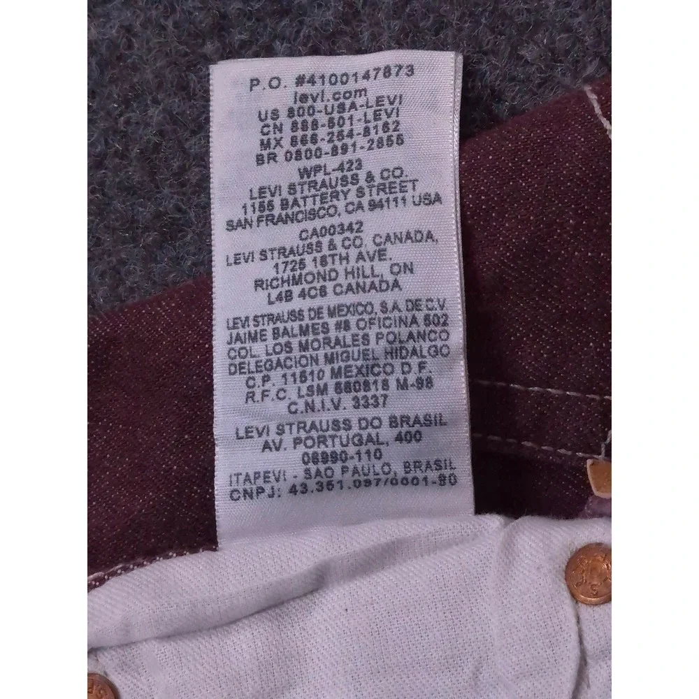 Levis 501 XX Mens Jeans 38x34 Burgundy Maroon White Stitch Straight Leg Denim